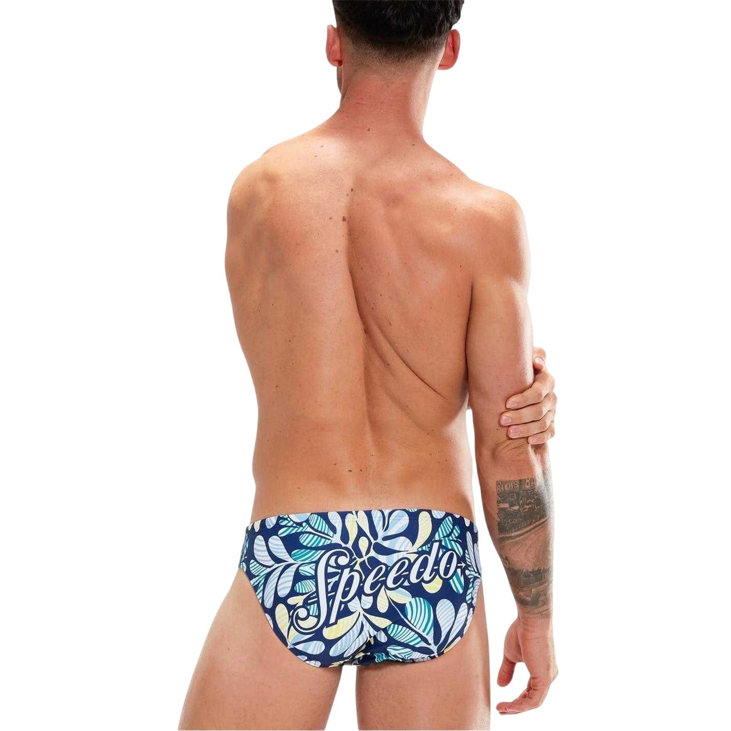 Blue-Green - Back - Speedo Mens Escape Leaf Print Swim Briefs