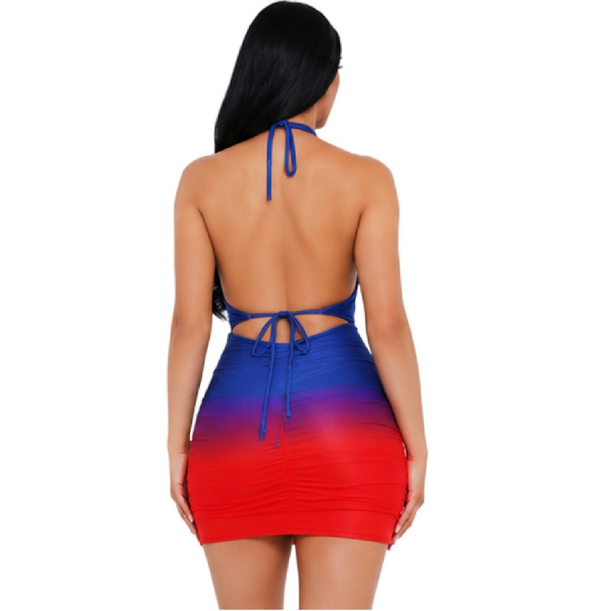 Blue - Back - Missy Empire Womens-Ladies Halter Neck Mini Dress