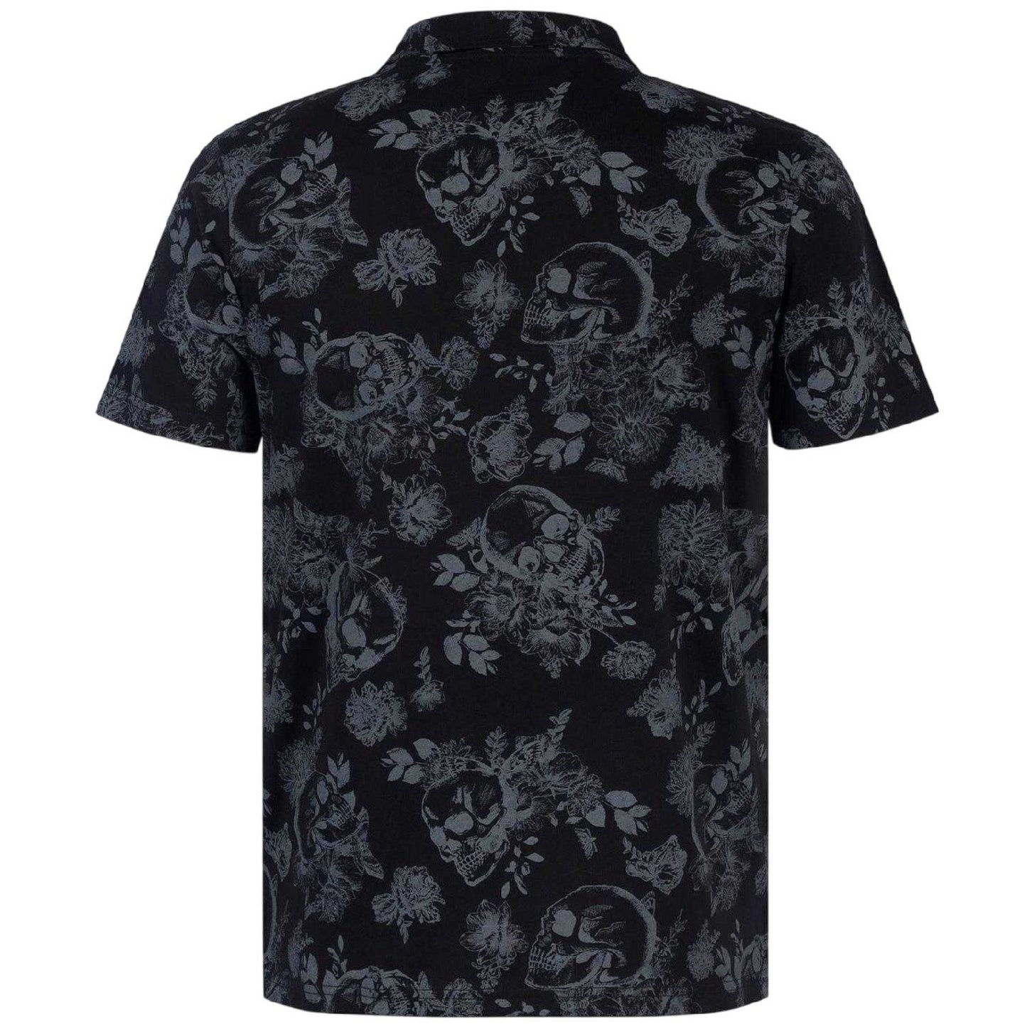 Black-Grey - Back - Firetrap Mens Floral Skull All-Over Print Polo Shirt