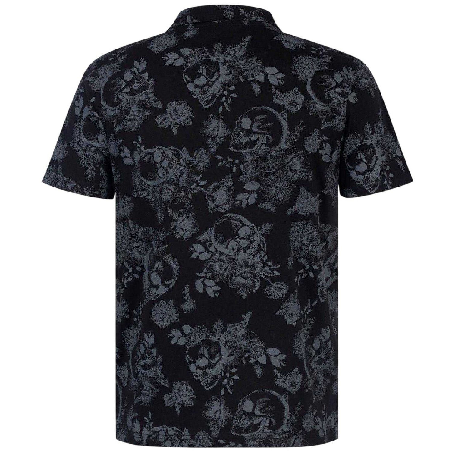 Black-Grey - Back - Firetrap Mens Floral Skull All-Over Print Polo Shirt