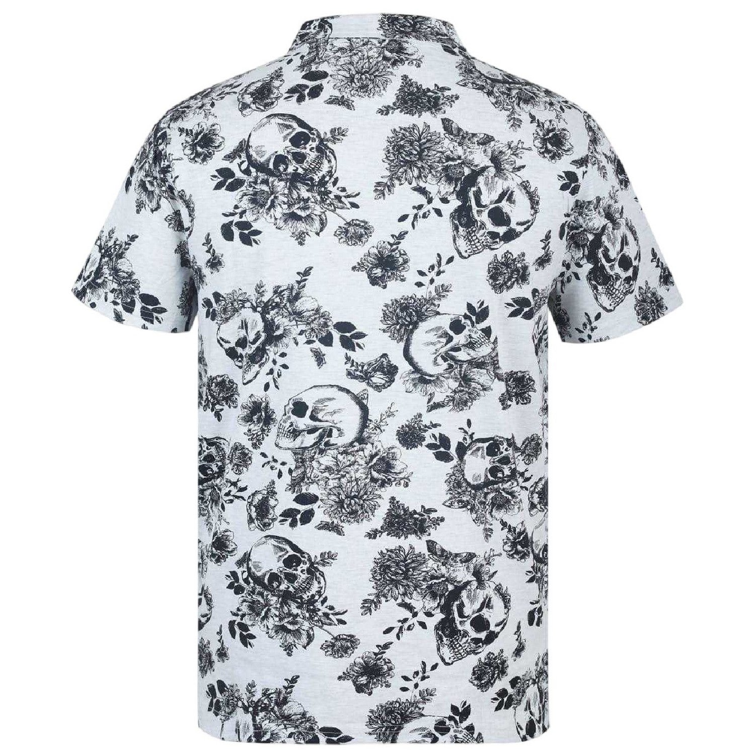 White-Black - Back - Firetrap Mens Floral Skull All-Over Print Polo Shirt