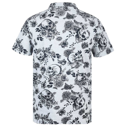 White-Black - Back - Firetrap Mens Floral Skull All-Over Print Polo Shirt