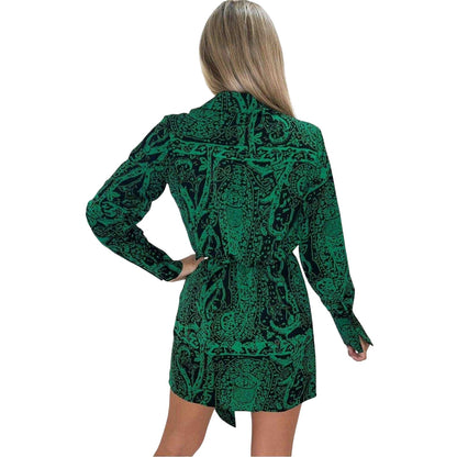 Green - Back - AX Paris Womens-Ladies Paisley Wrap Long-Sleeved Mini Dress
