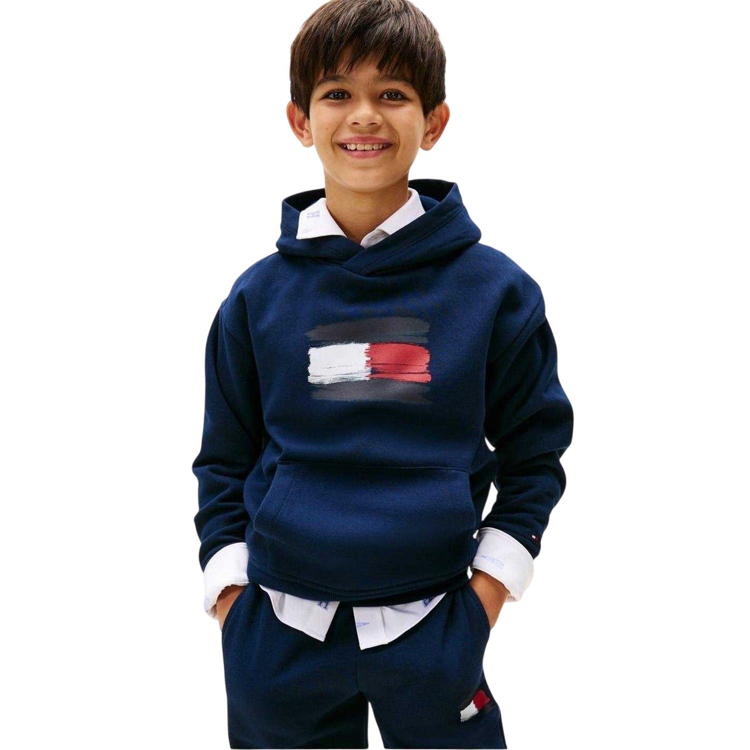 Heritage - Side - Tommy Hilfiger Childrens-Kids Flag Logo Drawstring Hoodie