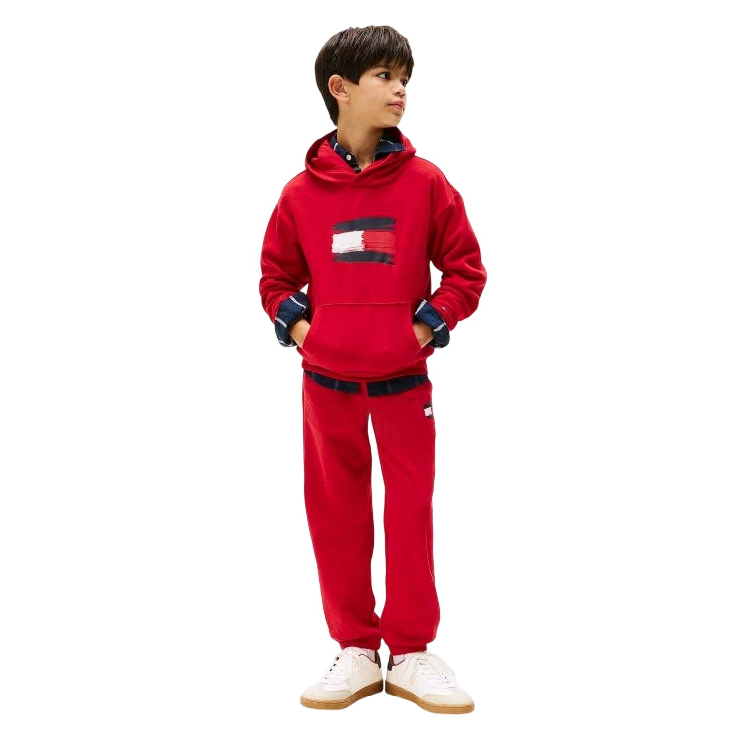 Red X - Side - Tommy Hilfiger Childrens-Kids Flag Logo Drawstring Hoodie