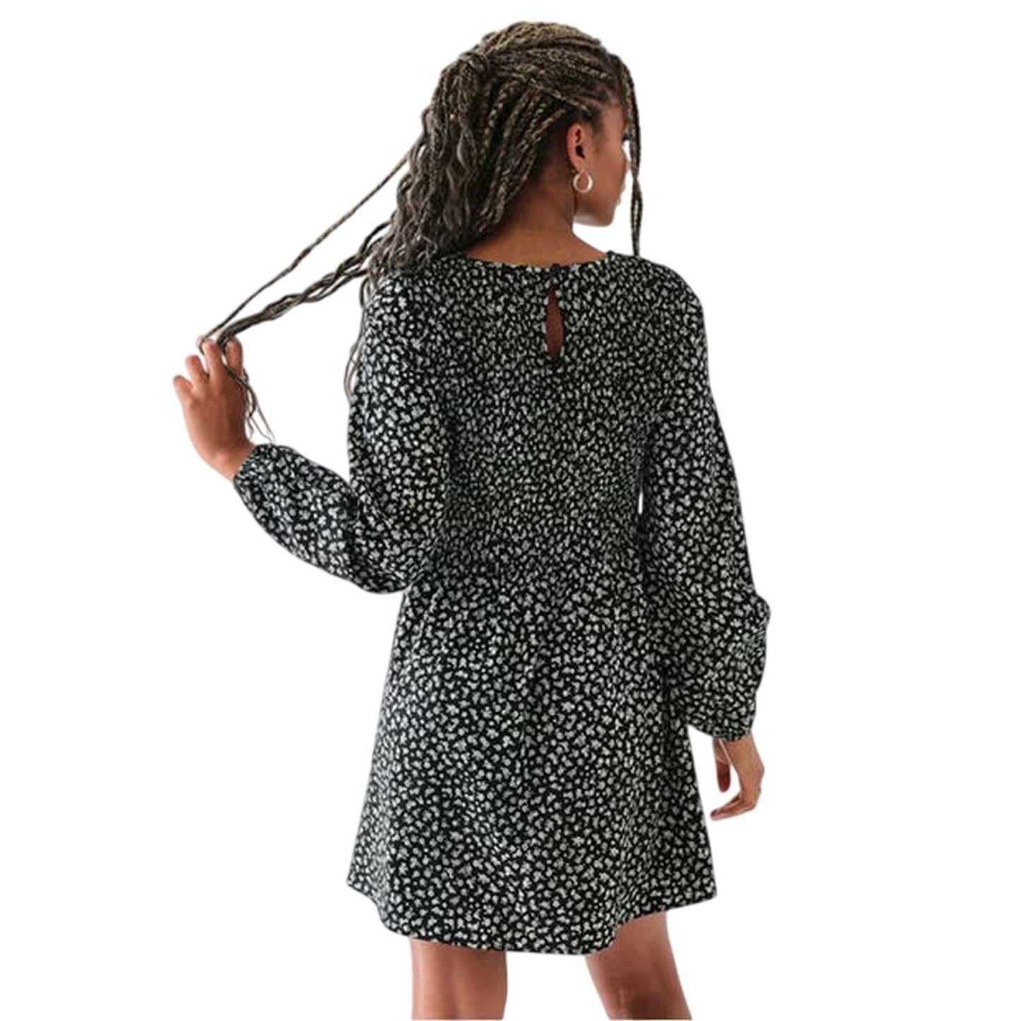 Black - Back - Daisy Street Womens-Ladies Floral Mini Smock Dress