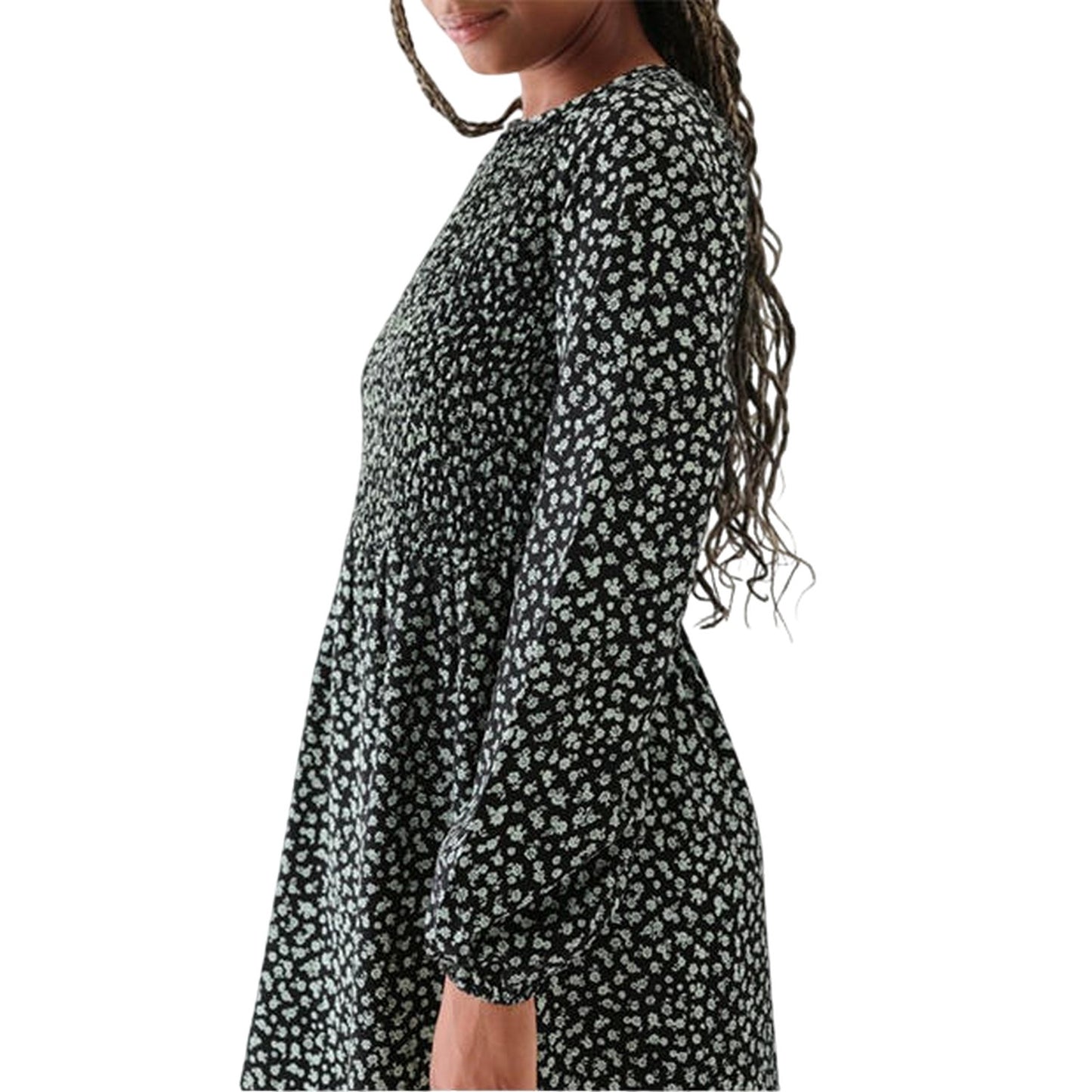 Black - Side - Daisy Street Womens-Ladies Floral Mini Smock Dress