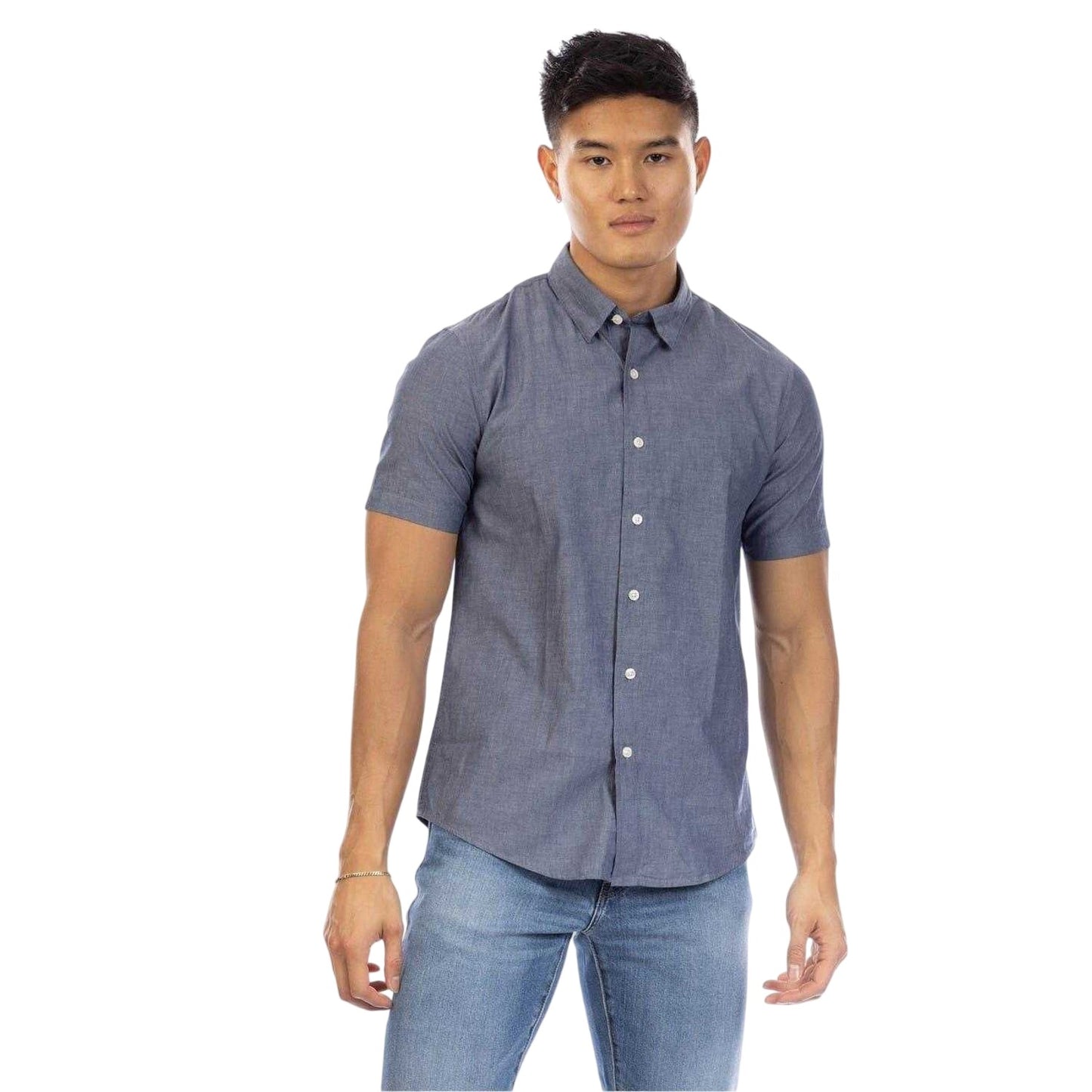 Dark Indigo - Side - Peter Werth Mens Leo Collared Short-Sleeved Shirt