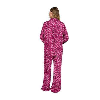 Red - Back - Lily And Lionel Womens-Ladies Evie Leopard Collared Long Pyjama Set