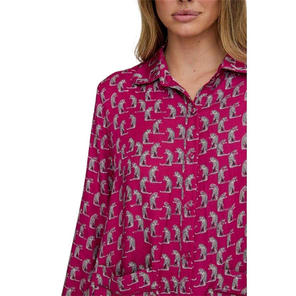 Red - Side - Lily And Lionel Womens-Ladies Evie Leopard Collared Long Pyjama Set