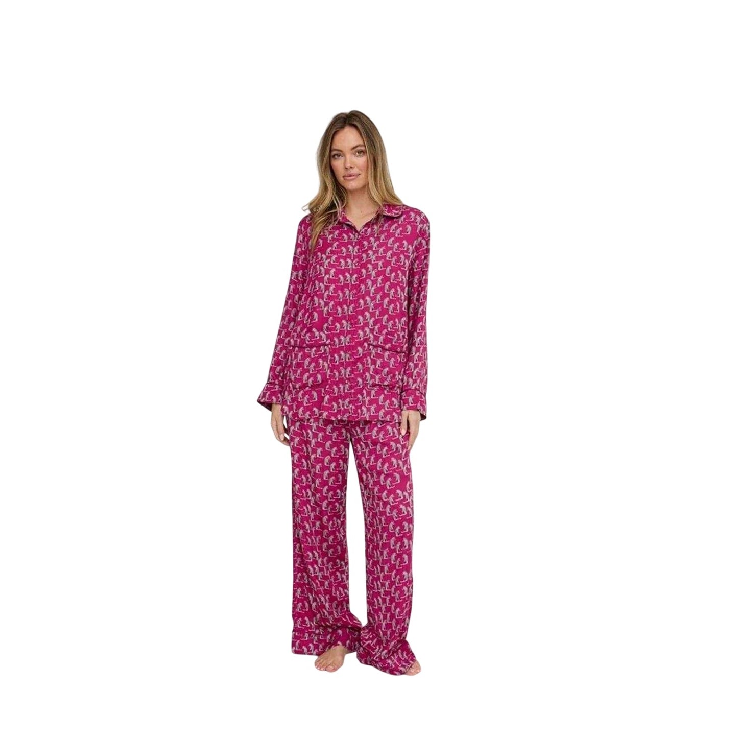 Red - Lifestyle - Lily And Lionel Womens-Ladies Evie Leopard Collared Long Pyjama Set