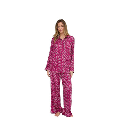 Red - Lifestyle - Lily And Lionel Womens-Ladies Evie Leopard Collared Long Pyjama Set