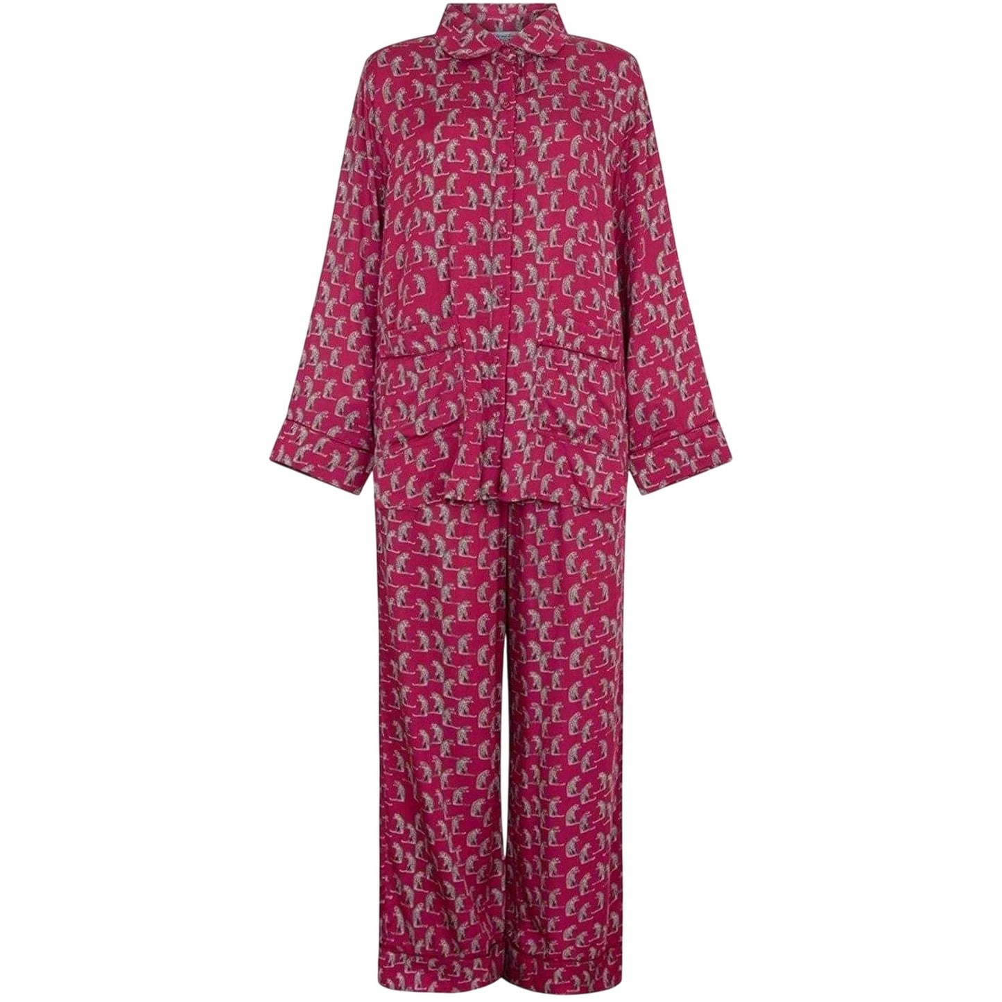 Red - Front - Lily And Lionel Womens-Ladies Evie Leopard Collared Long Pyjama Set