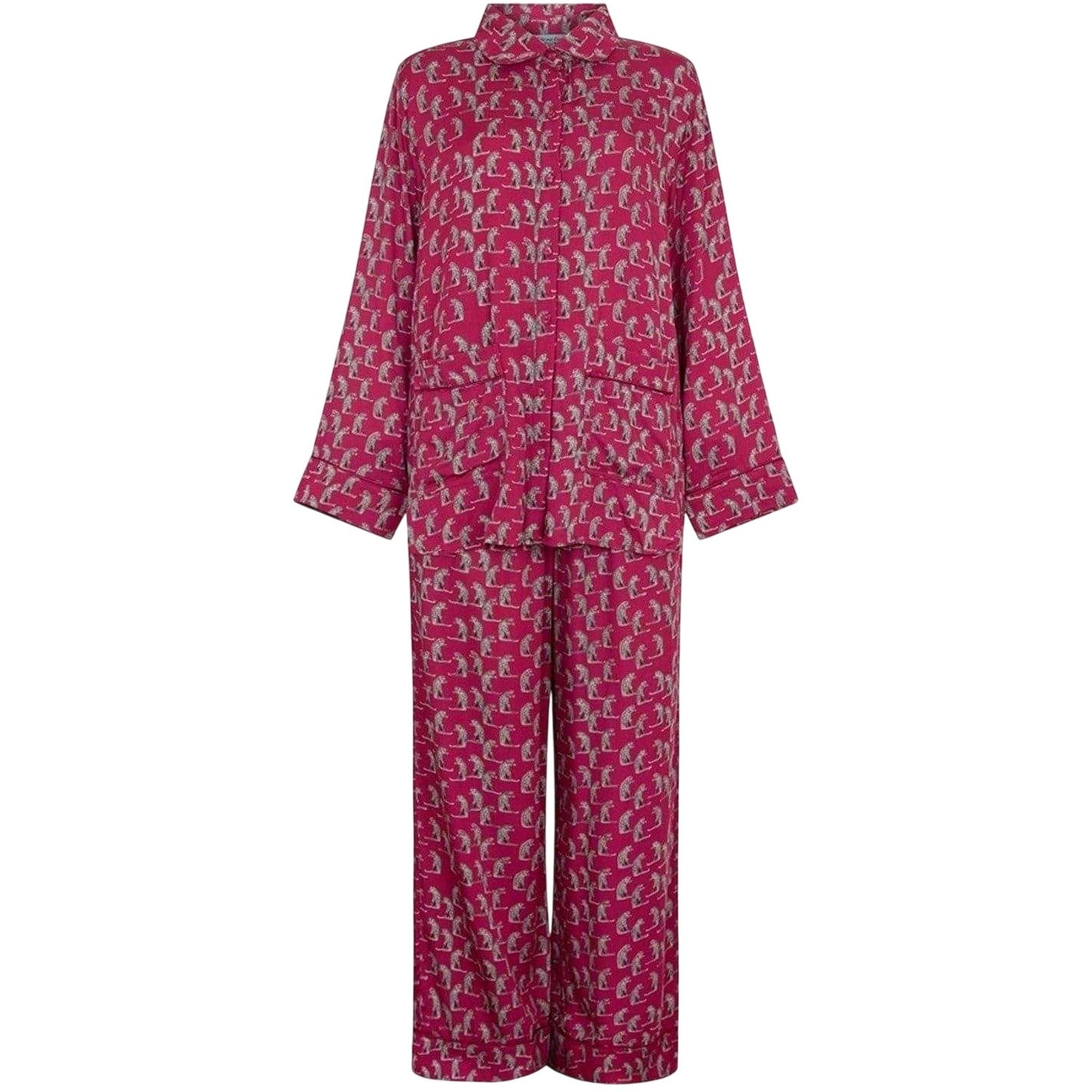 Red - Front - Lily And Lionel Womens-Ladies Evie Leopard Collared Long Pyjama Set