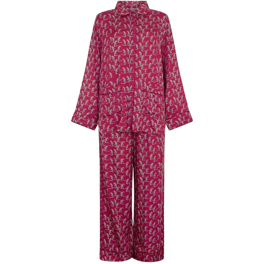 Red - Front - Lily And Lionel Womens-Ladies Evie Leopard Collared Long Pyjama Set