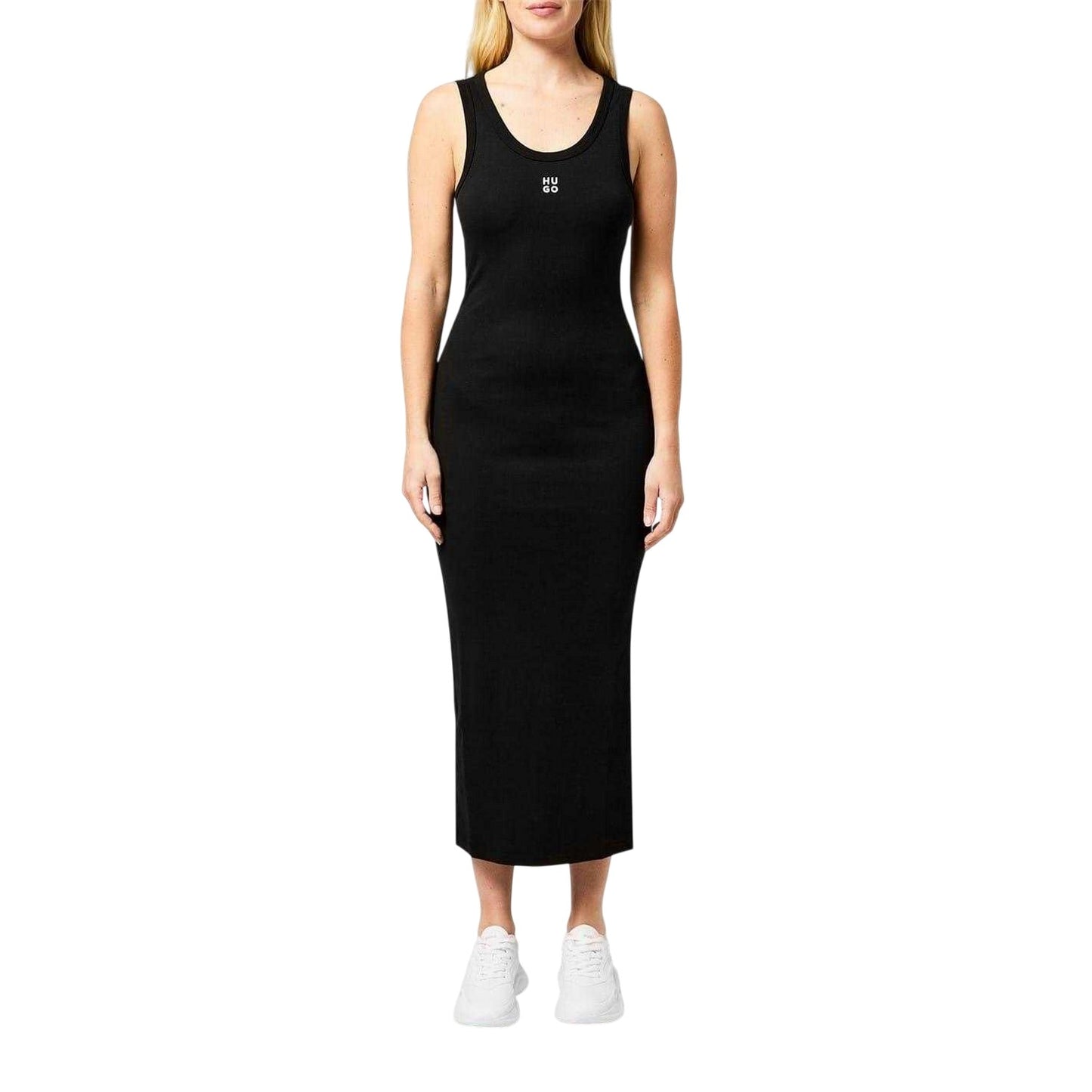 Black - Lifestyle - Hugo Womens-Ladies Ribbed Scoop Neck Sleeveless Midi Dress