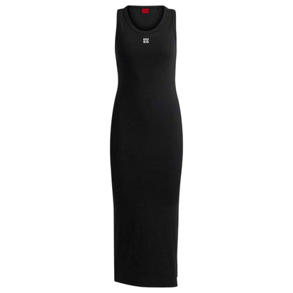 Black - Front - Hugo Womens-Ladies Ribbed Scoop Neck Sleeveless Midi Dress