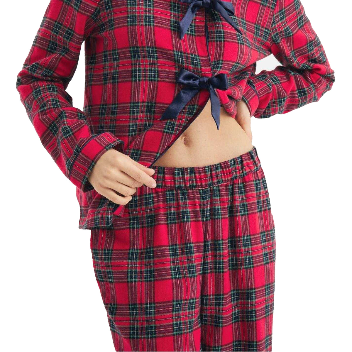 Red-Black - Lifestyle - Chelsea Peers Womens-Ladies Plaid Collared Long Pyjama Set