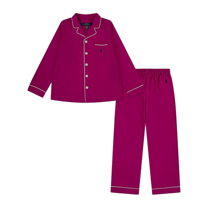 Pink - Front - Ralph Lauren Childrens-Kids Classics Collared Long Pyjama Set