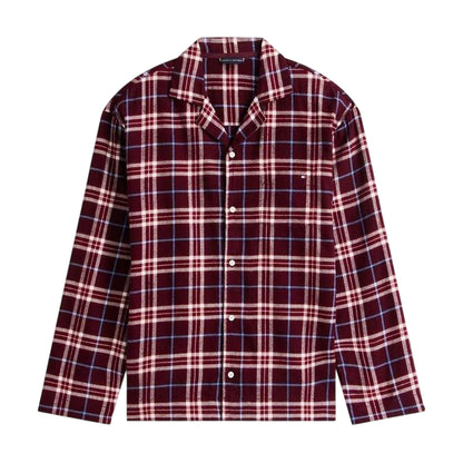Burgundy - Back - Tommy Hilfiger Mens Plaid Long Pyjama Set