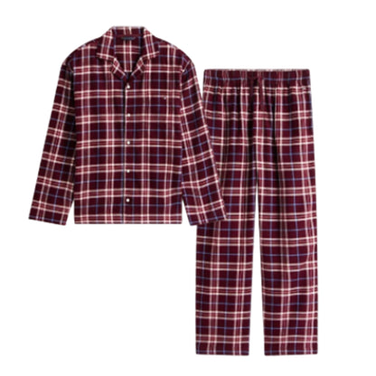 Burgundy - Front - Tommy Hilfiger Mens Plaid Long Pyjama Set