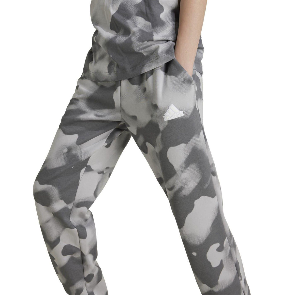 Grey-White - Back - Adidas Childrens-Kids Camo Joggers