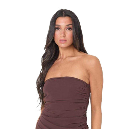 Brown - Back - I Saw It First Womens-Ladies Ruffles Mini Dress