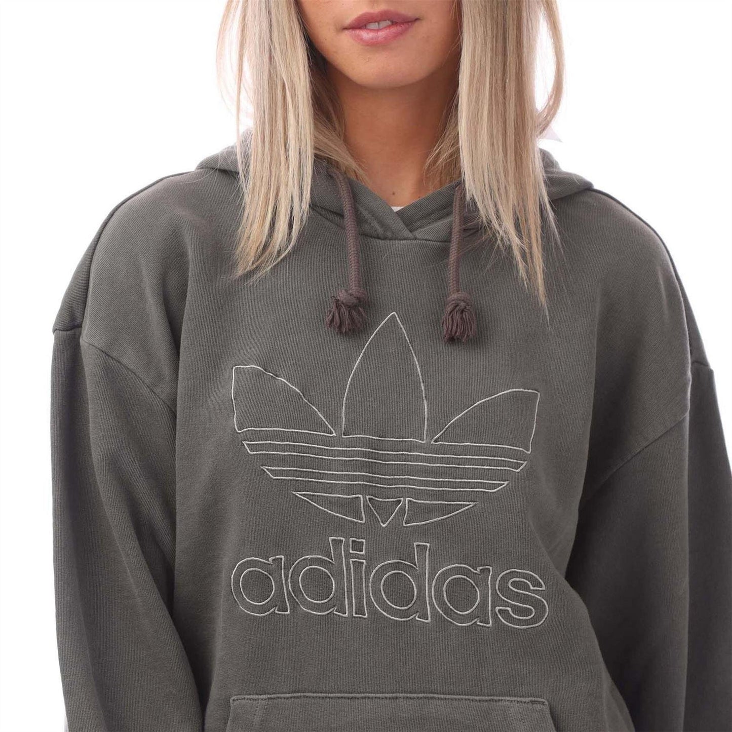 Black - Side - Adidas Womens-Ladies Trefoil Cotton Pullover Hoodie