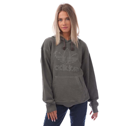 Black - Front - Adidas Womens-Ladies Trefoil Cotton Pullover Hoodie