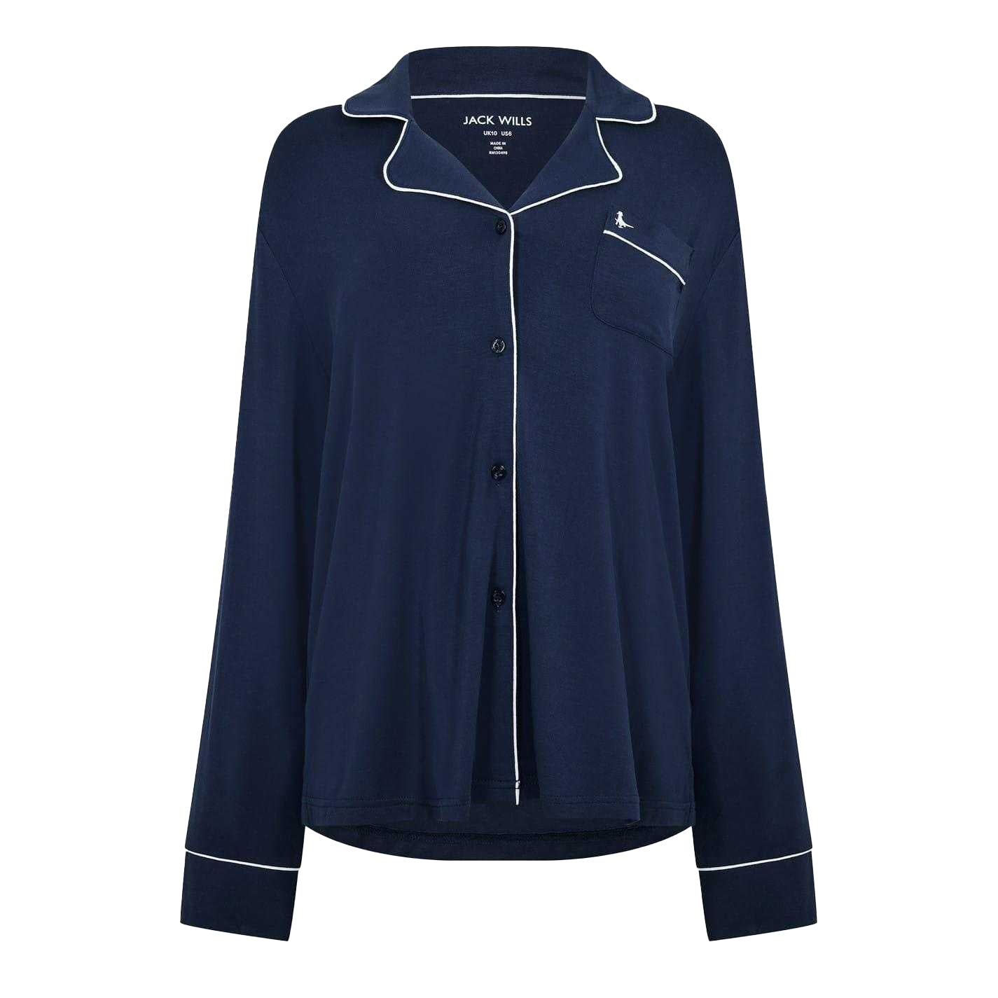 Navy - Back - Jack Wills Womens-Ladies Collared Long Pyjama Set