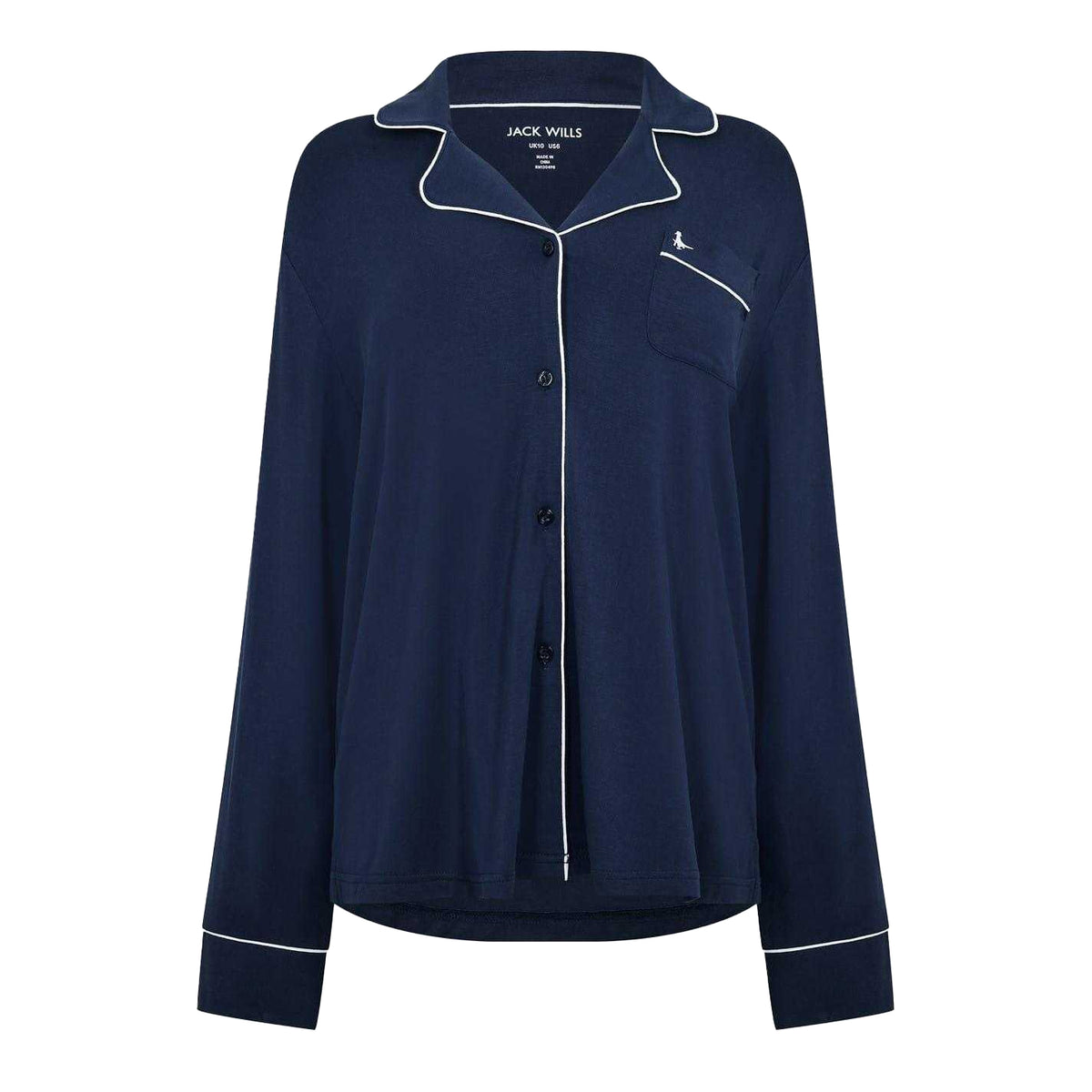 Navy - Back - Jack Wills Womens-Ladies Collared Long Pyjama Set