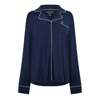 Navy - Back - Jack Wills Womens-Ladies Collared Long Pyjama Set