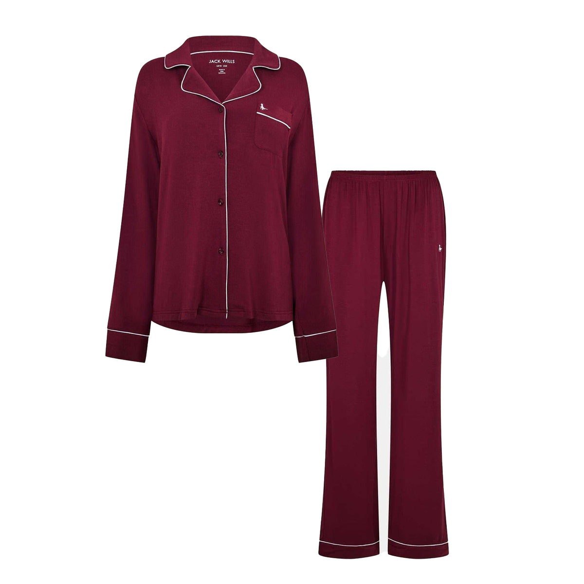 Wine - Front - Jack Wills Womens-Ladies Collared Long Pyjama Set