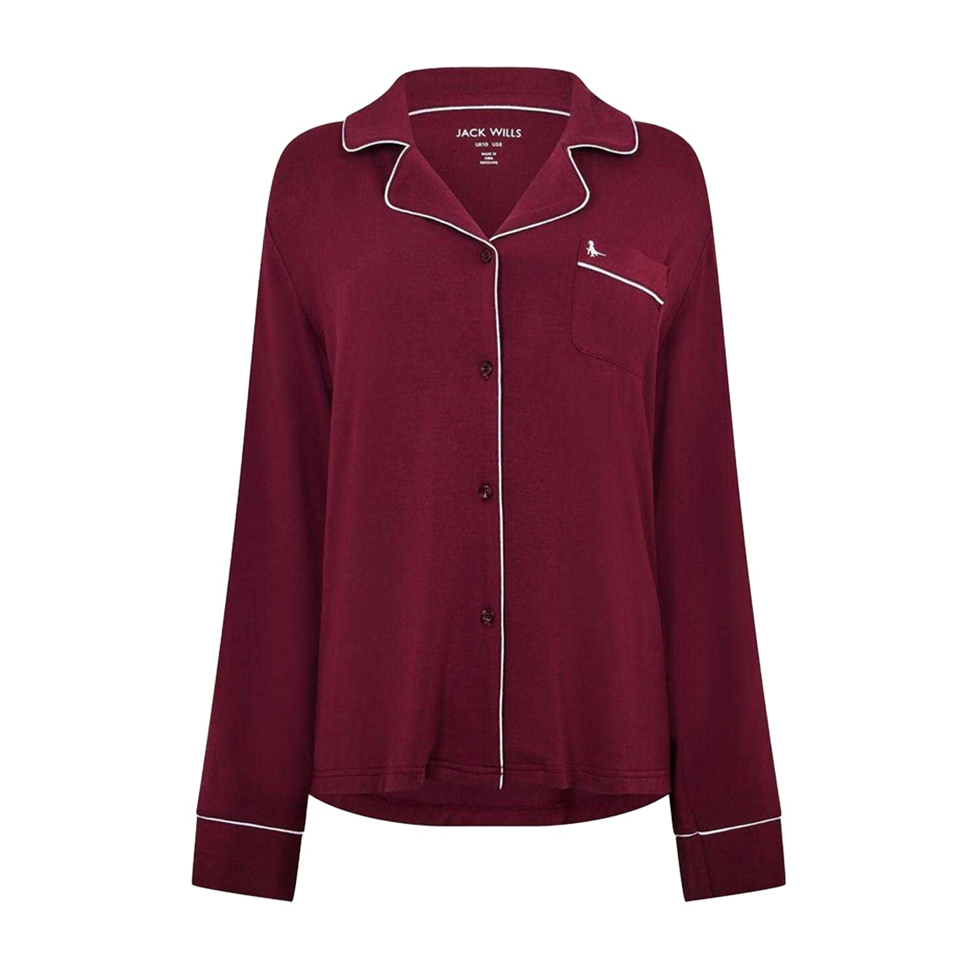 Wine - Back - Jack Wills Womens-Ladies Collared Long Pyjama Set