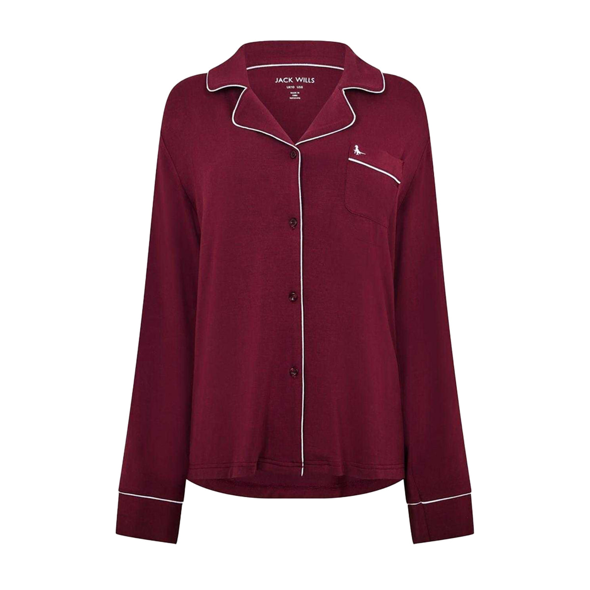 Wine - Back - Jack Wills Womens-Ladies Collared Long Pyjama Set