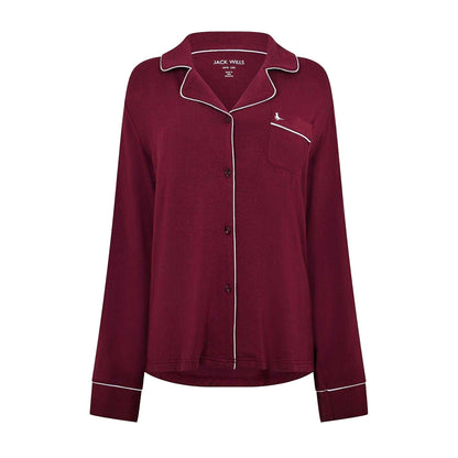 Wine - Back - Jack Wills Womens-Ladies Collared Long Pyjama Set