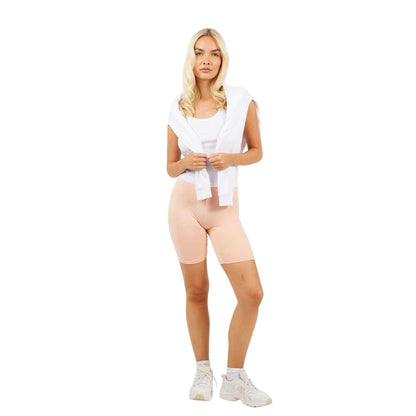 Peach - Side - Brave Soul Womens-Ladies High Waist Cycling Shorts