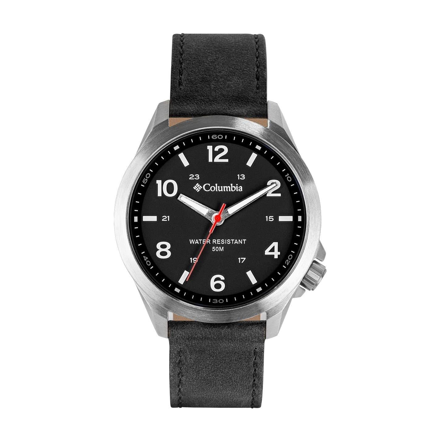 Silver-Black - Front - Columbia Mens Leather Strap Sports Wristwatch