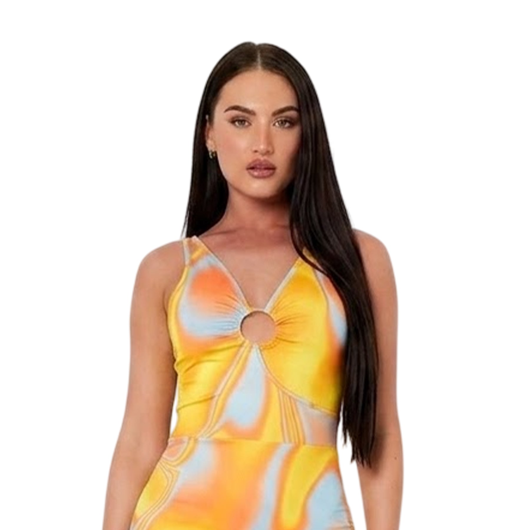Orange - Back - Missy Empire Womens-Ladies Swirl Print Fitted Mini Dress