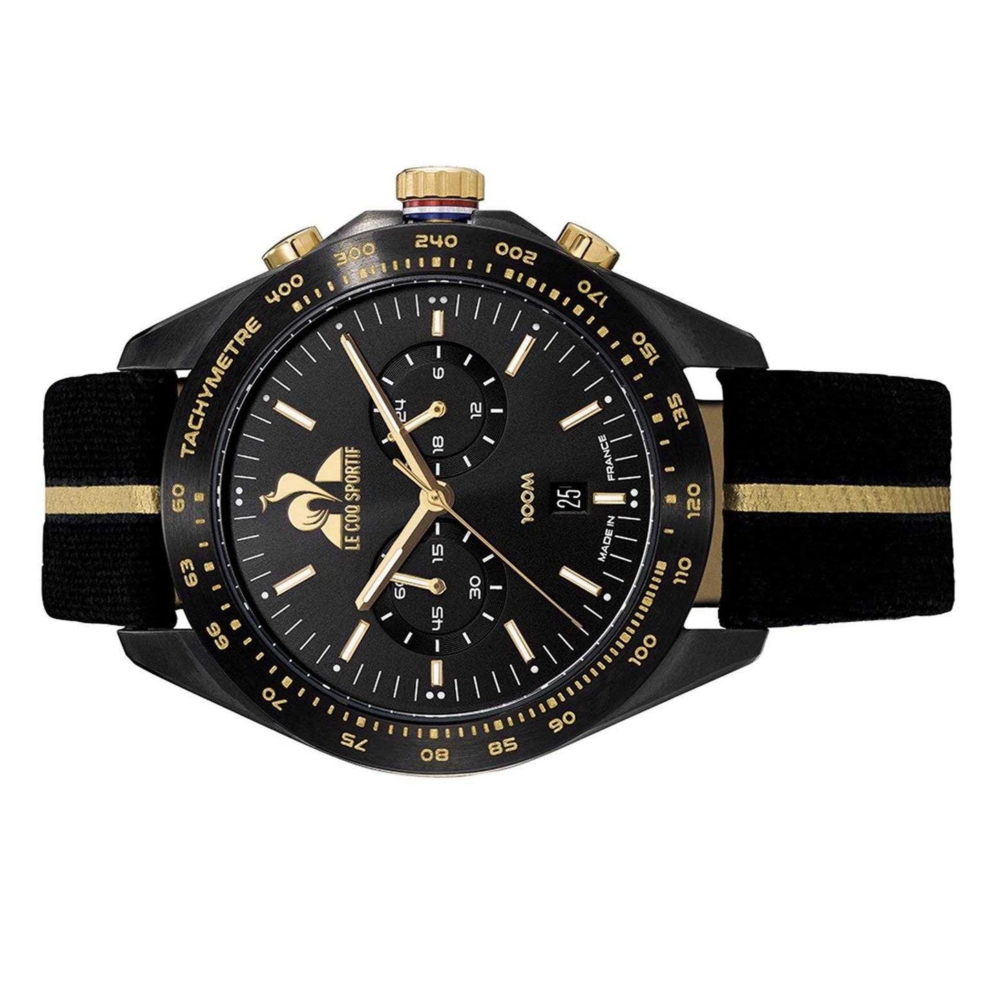 Black-Gold - Side - Le Coq Sportif Mens Coq D'Or Chronograph Watch