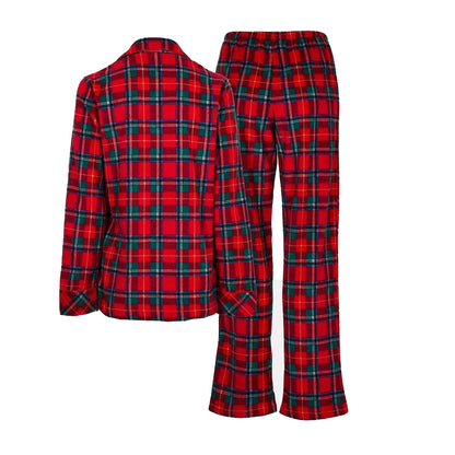 Red - Back - Ralph Lauren Womens-Ladies Plaid Collared Long Pyjama Set
