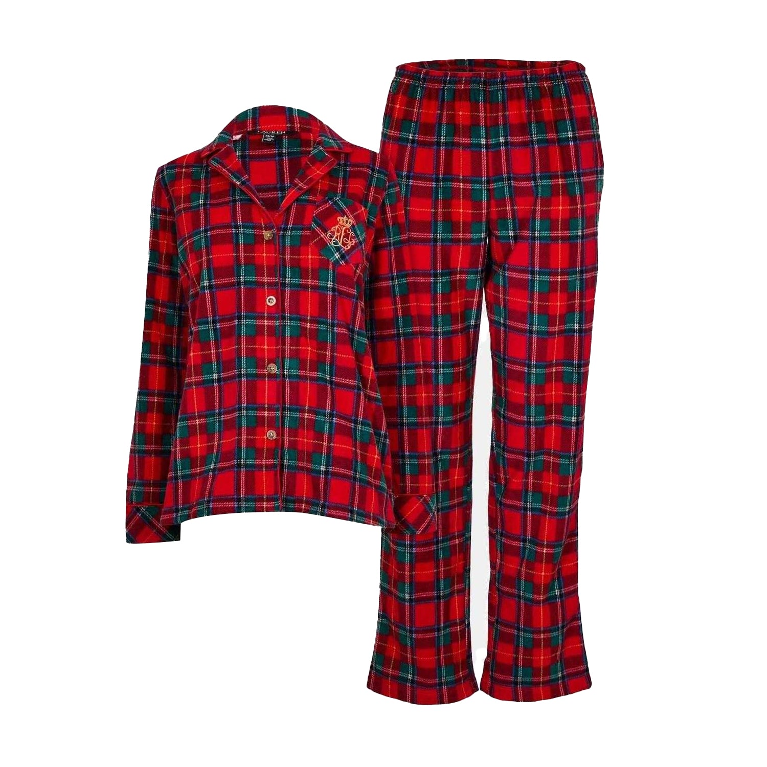 Red - Front - Ralph Lauren Womens-Ladies Plaid Collared Long Pyjama Set