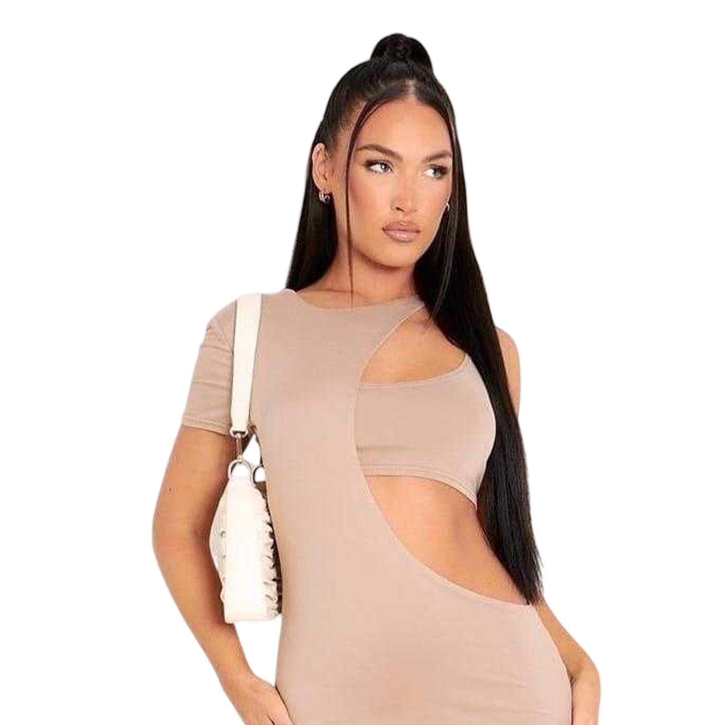 Beige - Back - Missy Empire Womens-Ladies Cut Out Mini Dress