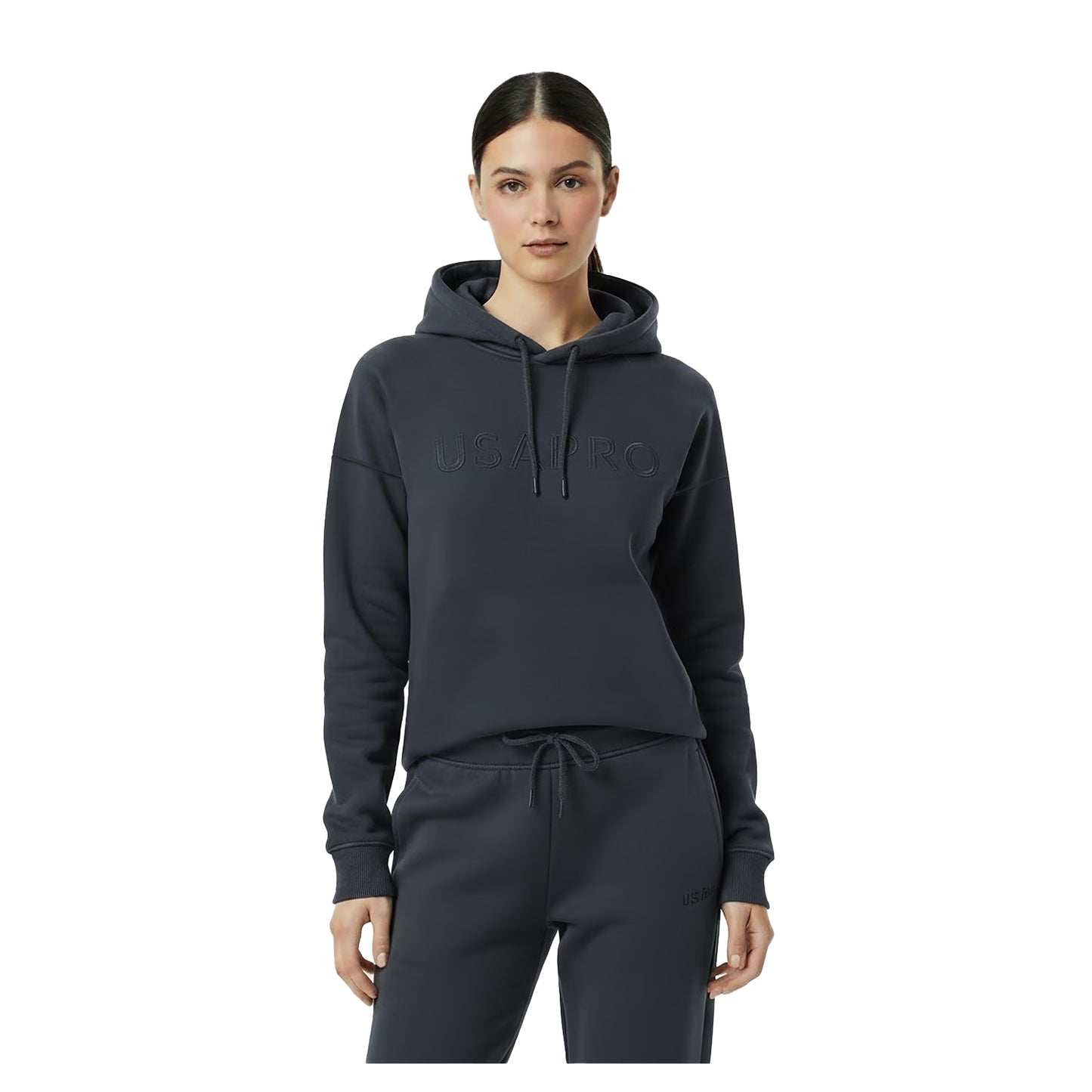 Charcoal - Side - USA Pro Womens-Ladies Classic Logo Hoodie