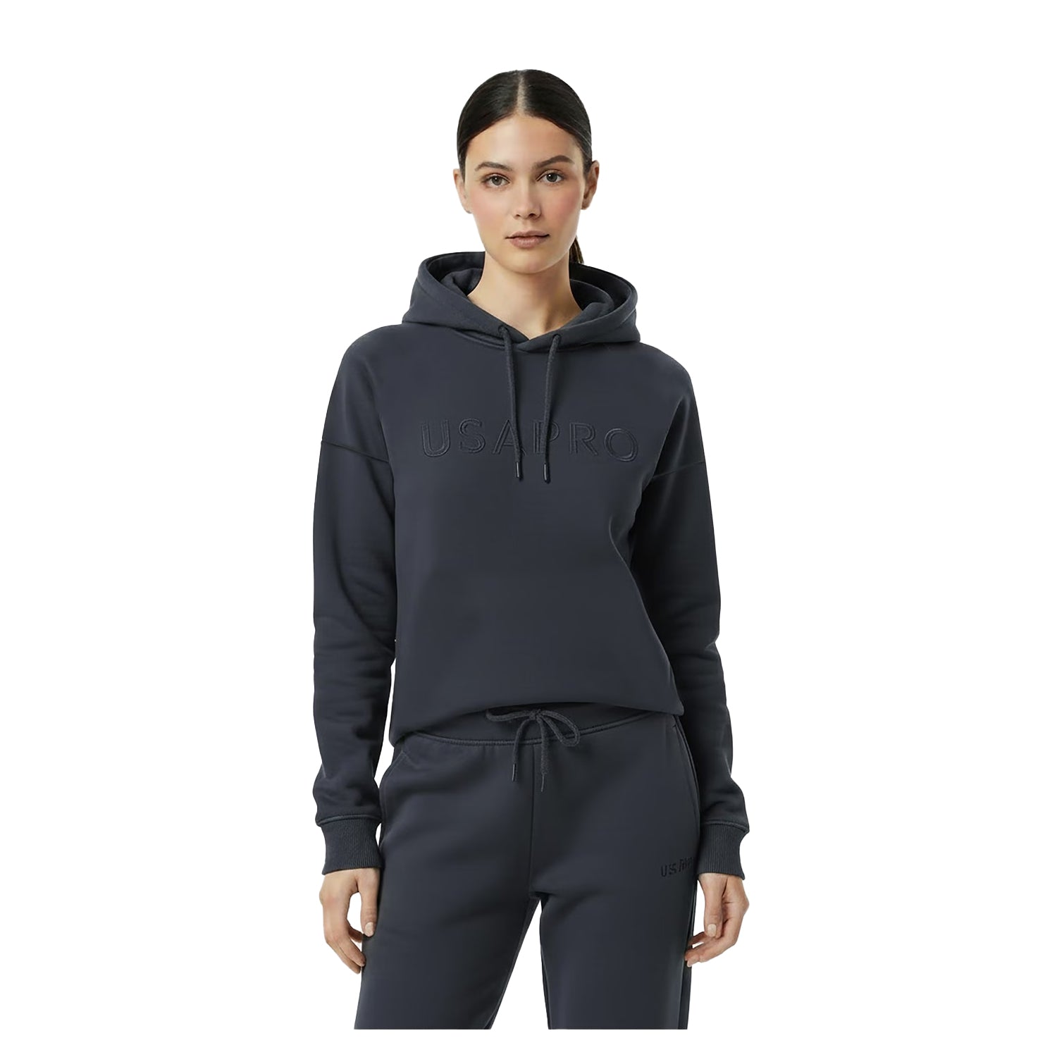 Charcoal - Side - USA Pro Womens-Ladies Classic Logo Hoodie