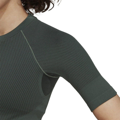 Green-Black - Back - Adidas Womens-Ladies Aeroknit Crop Top