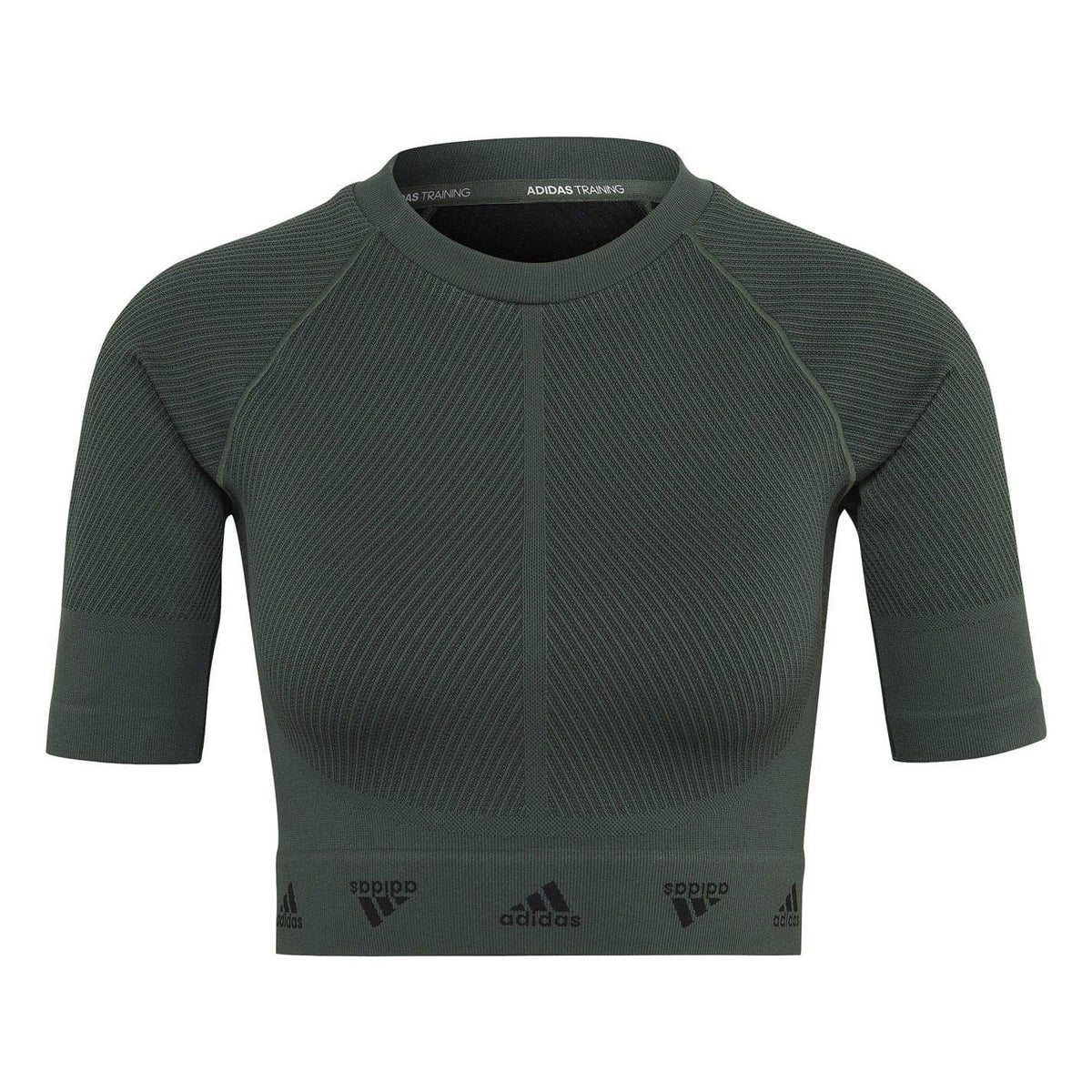 Green-Black - Front - Adidas Womens-Ladies Aeroknit Crop Top