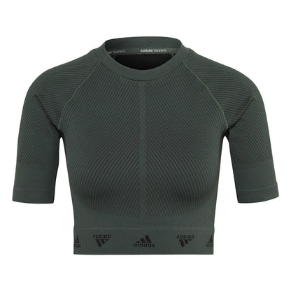 Green-Black - Front - Adidas Womens-Ladies Aeroknit Crop Top