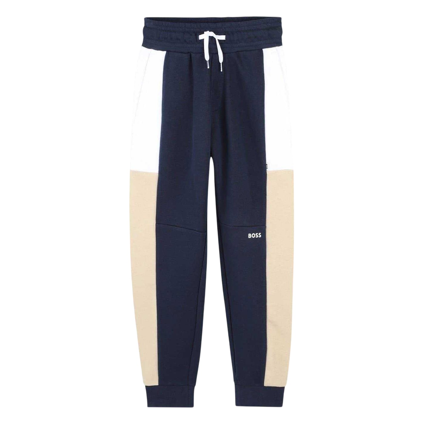 Navy - Front - Boss Childrens-Kids Colour Block Jogging Bottoms