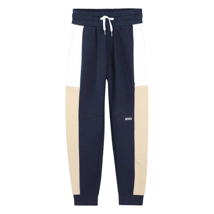 Navy - Front - Boss Childrens-Kids Colour Block Jogging Bottoms